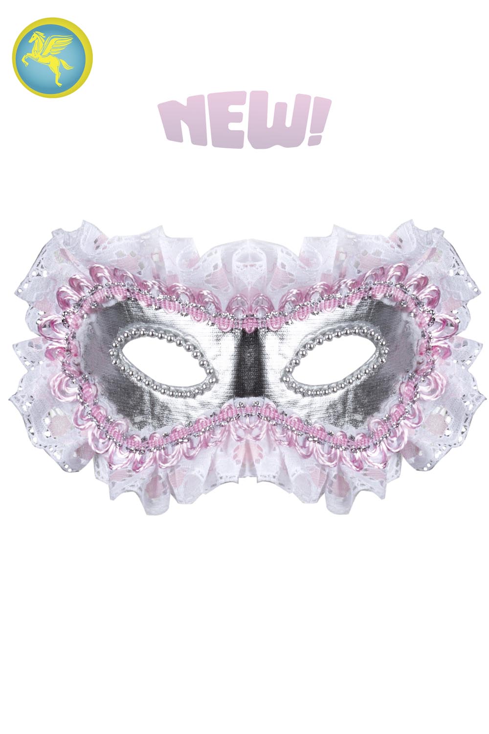 MASCHERA ARTIGIANALE CON MERLETTO ROSA 